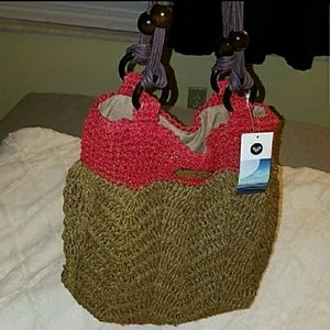 Roxy Purse Red and Brown Double Straps  Small